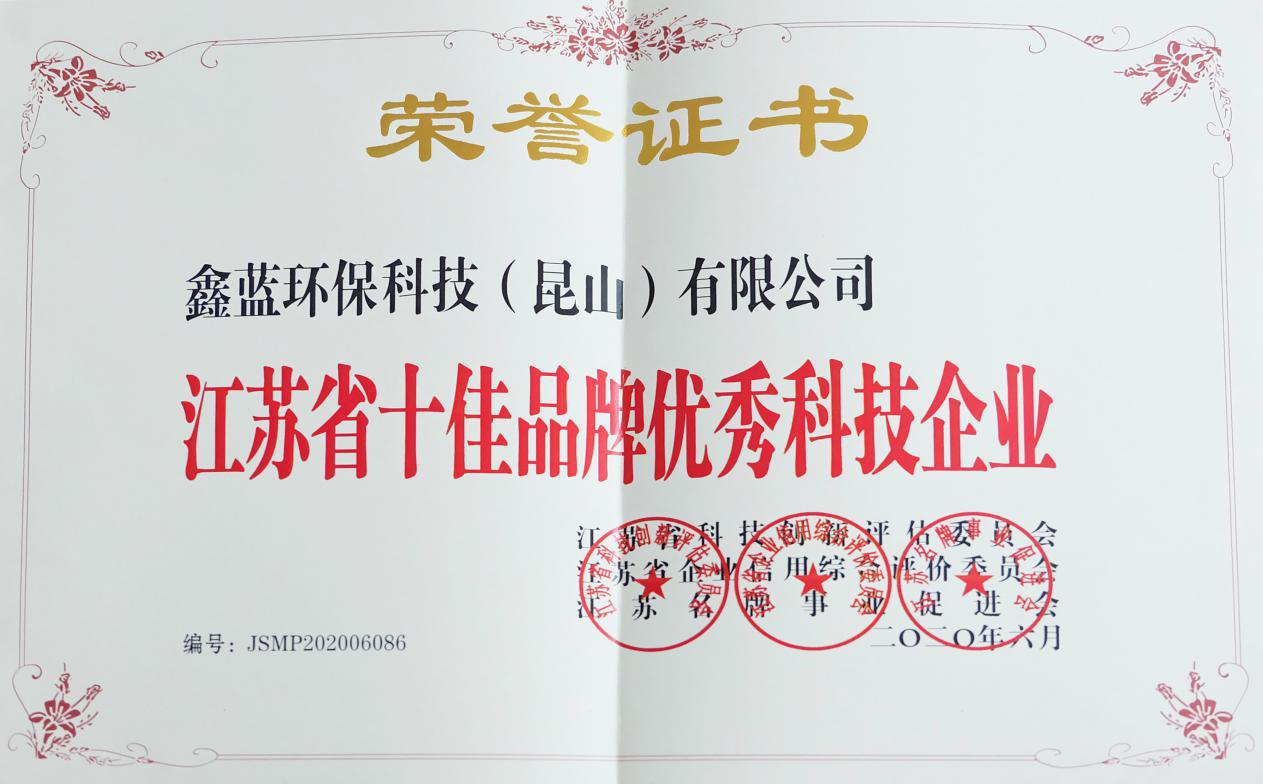 必博环保获得“江苏省十佳品牌优秀科技企业”称号